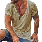 Men's Casual Cotton V Neck Short-Sleeved T-Shirt