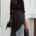 Drawstring Waist Polka Dot Tulle Maxi Skirt