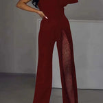Margovil One Shoulder Long Sleeve Patchwork Wide Leg Jumpsuit