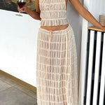 Margovil Halter Backless Crop Top Pleated Maxi Skirt Set
