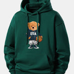Basketball Bear Print Relax Fit Drawstring Hoodie
