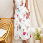 Sleeveless Back Lace-up Cut Out Floral Print Midi Dress