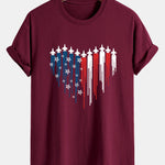 Regular Fit Heart Shaped Fighter Jets USA Flag Print Cotton T-Shirt