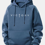 Victory Slogan Print Drawstring Hoodie