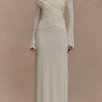 Elegant Off Shoulder Long Sleeves Ruched Maxi Dress