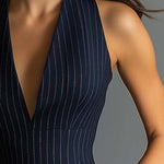 Halter Pinstripe V - neck Bodycon Dress