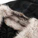 Boxy Faux Fur Collar Washed Denim Hooded Jacket