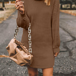 Margovil Turtleneck Long Sleeves Ribbed Knit Sweater Dress(in 7 Colors!)