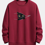 Zipper Black Cat Print Relax Fit Sweatshirt