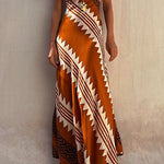 Margovil V Neck Color Block Printed Maxi Swing Cami Dress