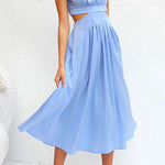 Margovil Mockneck Cut Out Waist Pockets Swing Dress