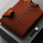 PURE EXTRA-FINE MERINO WOOL RIBBED CARDIGAN