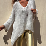 V Neck Dolman Sleeves Irregular Casual Sweater