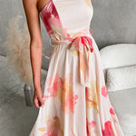 Strapless Tube Tie Waist Floral Print Maxi Dress