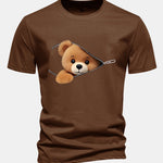 Regular Fit Zipper Bear Print Cotton T-Shirt