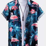 Flamingo Tropical Print Button Up Shirt & Shorts