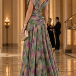 Margovil V Neck Ruched Floral Print Maxi Dress