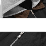 Relax Fit Contrast Corduroy Bomber Jacket With Detachable Hood