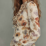 Vintage Floral Chiffon Ruffle Blouse