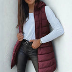 RAIN��� - Casual Sleeveless Hood Long Puffer Vest