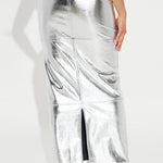 Margovil Back Slit Faux Leather Bodycon Maxi Skirt