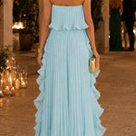 Margovil Elegant Strapless Tube Ruffle Pleated Maxi Dress
