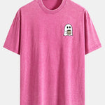 Ghost Drinking Coffee Print Washed Distressed Drop Shoulder T-Shirt