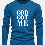 Long Sleeve God Got Me Print Cotton T-Shirt