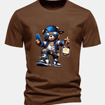 Regular Fit Hip Hop Bear Print Cotton T-Shirt