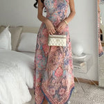 Halter Neck Open Back Floral Print Maxi Dress