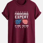 Regular Fit American Flag Sunglasses Print Cotton T-Shirt
