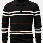 Striped Textured Zip Knit Polo Shirt