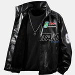 Fleece Lined Embroidery Leather Racing Jacket