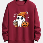 Halloween Ghost Coffee Pumpkin Print Relax Fit Sweatshirt