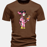 Regular Fit Vacation Pink Panther Print Cotton T-Shirt