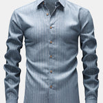 Long Sleeve Stripe Linen Look Button Up Shirt