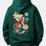 Lotus Carp Print Relax Fit Hoodie