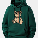 Plaid Pattern Dissolving Bear Print Relax Fit Hoodie