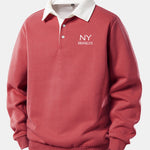 NY Brooklyn Print Contrast Polo Collar Sweatshirt