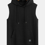 Waffle Sleeveless Hooded T-Shirt With Kangaroo Pocket