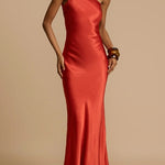 One Shoulder Backless Satin Maxi Party Dress