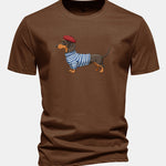 Regular Fit Dachshund Wearing Striped Sweater Print Cotton T-Shirt