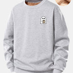 Ghost Drinking Coffee Print Teddy Fleece Lined Sweatshirt