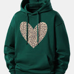 Leopard Heart Print Relax Fit Hoodie