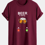 Regular Fit Beer Is Calling Print Cotton T-Shirt