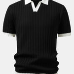 Contrast Textured Johnny Collar Knit Polo