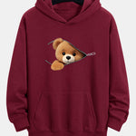 Zipper Bear Print Relax Fit Hoodie