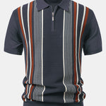 Stripe Knit Zip Up Polo Shirt & Straight Leg Ribbed Pants