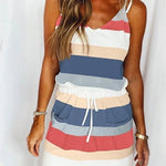 Margovil Tie Shoulder Striped Color Block Cami Dress with Pockets