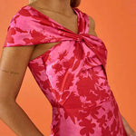 Twist Front High Waist Floral Print Midi Dress